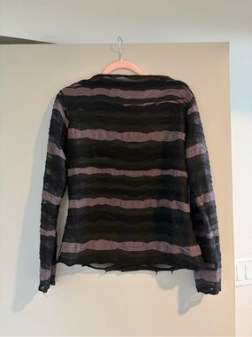 Women's Black and Mauve/Beige Striped Sheer Long Sleeve Top
